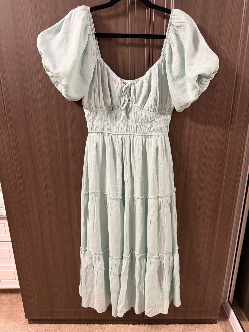 Trixxi Light Mint Puff-Sleeve Tiered Maxi Dress - Picture 3 of 6